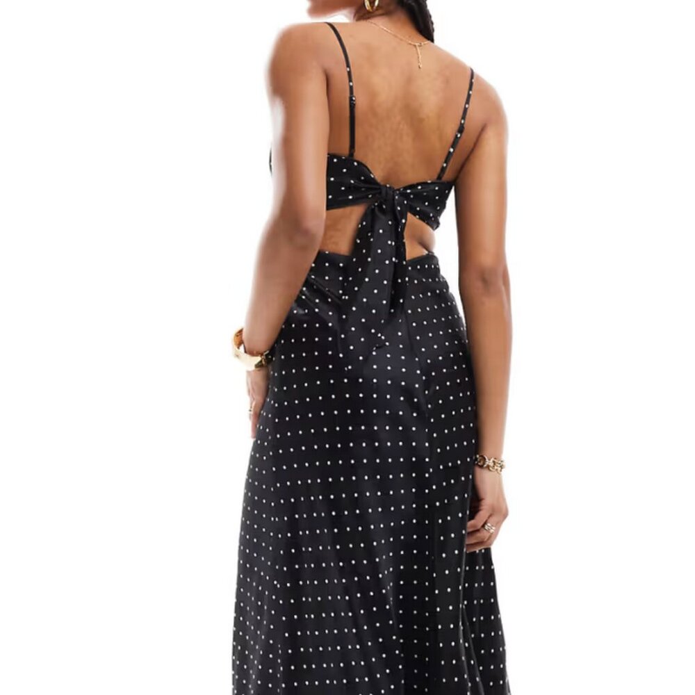 NWT Bardot satin maxi dress in black polka dot size 4